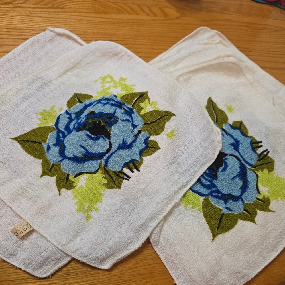 Cannon Washcloth Unisex OS White Blue Rose Floral Vintage 10pc Lot Trophy Cotton
